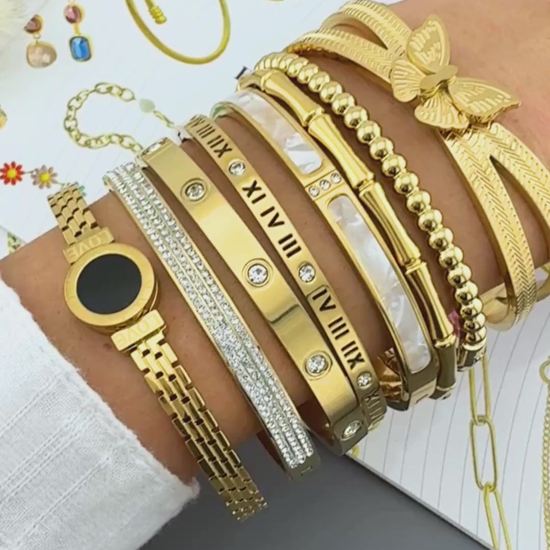 Gold and Silver Roman Numeral Bangle Bracelet