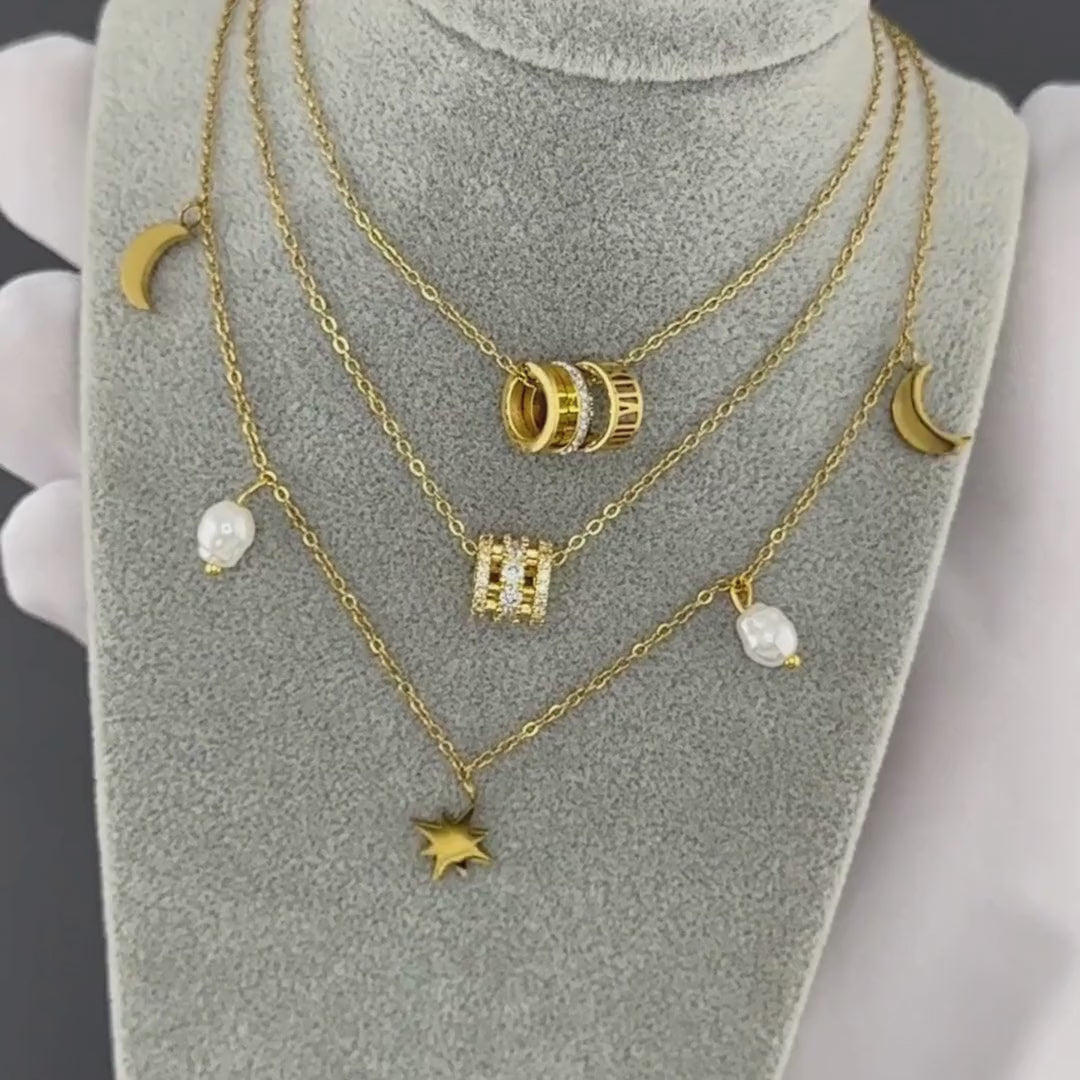 Gold Roman Numeral Ring Pendant Necklace