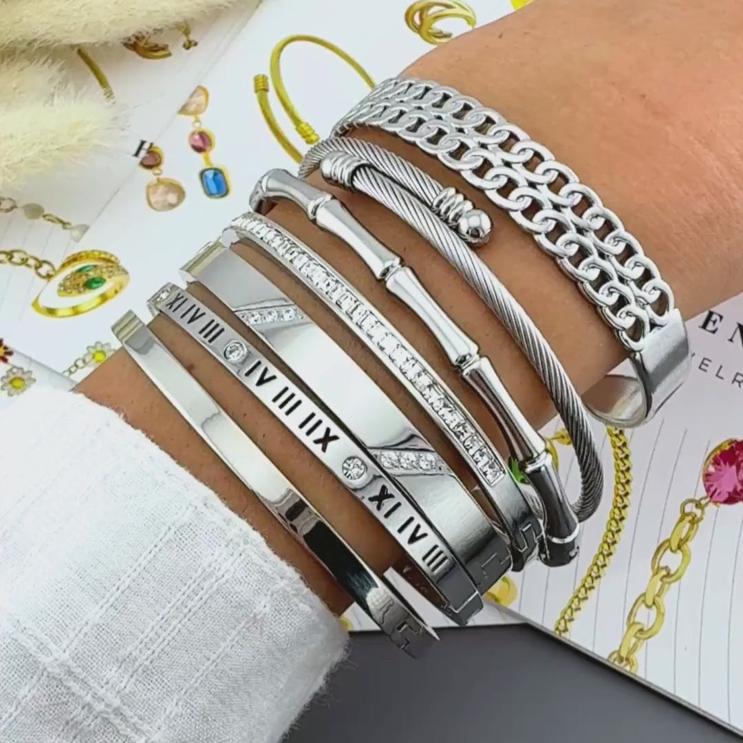 Gold and Silver Roman Numeral Bangle Bracelet