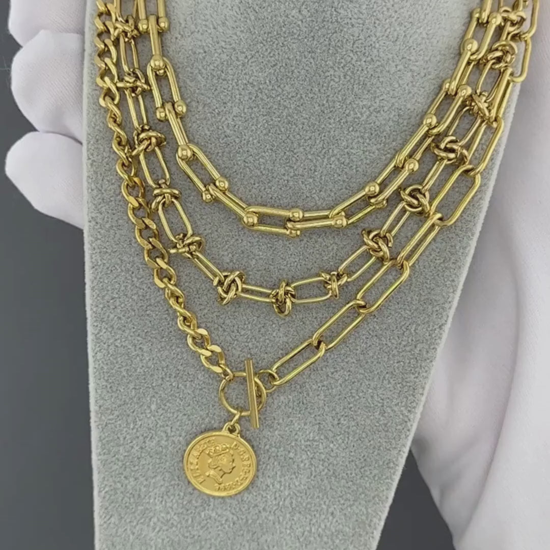 Gold & Silver Coin Charm Necklace
